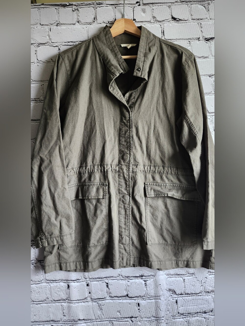 Eileen Fisher Olive Green Cotton Utility Jacket